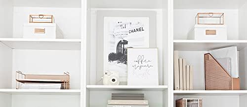 BLU MONACO | Rose Gold Mesh Paper Tray Set of 2 | Stackable Letter Trays for Desk Organization | Durable Metal Document Holder & Workspace File Storage