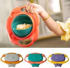 BPA Free Anti Spill 360 Rotate Gyro Bowl for Babies, Universal Kids Feeding Tableware (Gray/Orange), Small, Orange/Gray