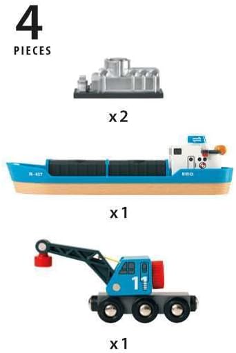 BRIO World - 33534 Container Ship and Crane Wagon | Premium 4-Piece Kids Train Set Toy | Enhances Motor Skills & Creativity | Compatible with All Toys | Ideal for Toddlers Age 3+