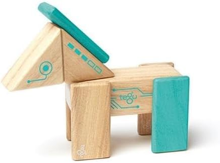 Tegu Robo Magnetic Wooden Block Set, Electric Aqua, 8 PIECE