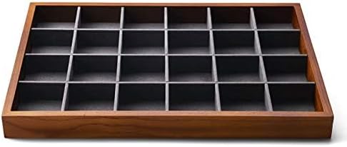 Oirlv 24 Grid Wood Jewelry Tray Microfiber Interior Jewelry Drawer Organizer Showcase Display Box Ring Earrings Holder(Grey)