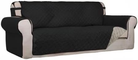 PureFit Reversible Quilted Sofa Cover, Water Resistant Slipcover Furniture Protector, Washable Couch Cover with Non Slip and Elastic Straps for Kids, Dogs, Pets (Sofa, Black/Beige)
