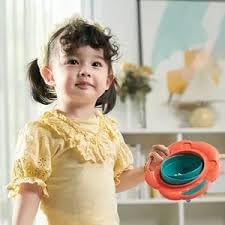 BPA Free Anti Spill 360 Rotate Gyro Bowl for Babies, Universal Kids Feeding Tableware (Yellow/Purple), Small