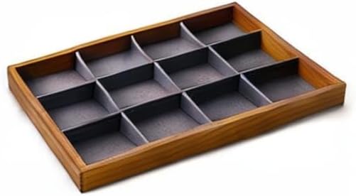 Oirlv 12 Grids Wood Jewelry Organizer Tray Stackable Jewelry Drawer Tray Bracelet/Watch Showcase Display Storage(Grey)