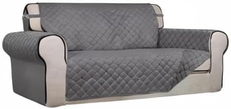 PureFit Reversible Quilted Sofa Cover, Water Resistant Slipcover Furniture Protector, Washable Couch Cover with Non Slip and Elastic Straps for Kids, Dogs, Pets (Oversized Loveseat, Gray/Gray)