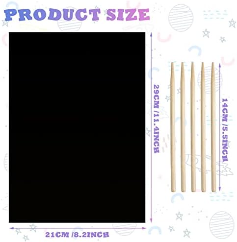 Gersoniel 50 Pieces Scratch Paper Art Set Craft Kits Black Coated Scratchboard Black Scratch Off Paper with Wooden Stylus for Valentine's Day Gifts Birthday Party Supplies