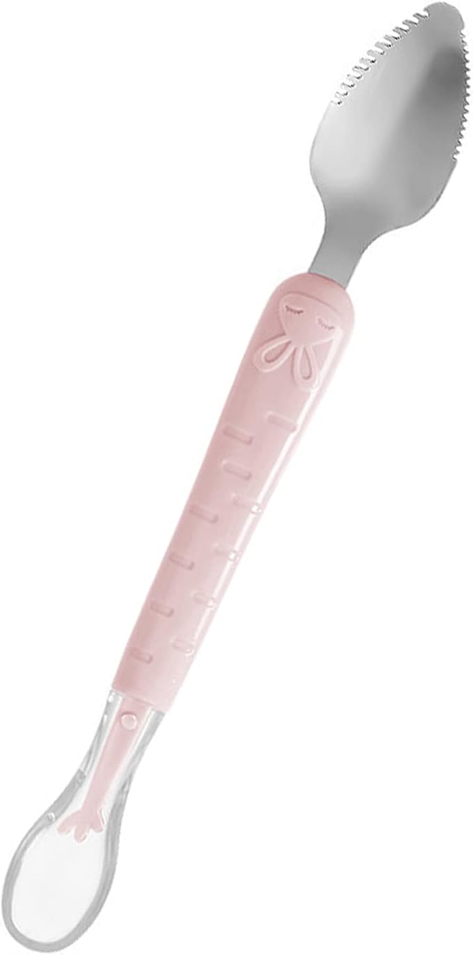 Double Head Baby Silicone Food Spoon (Pink), Baby Fruit Scraping Mud Spoon, Feeding Spoons Training Spoon for Infants, baby led weaning supplies (Pink)
