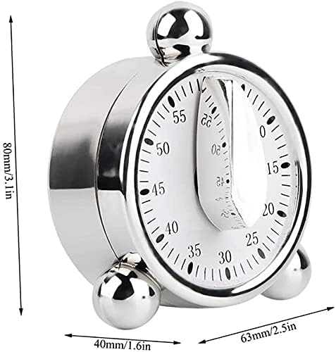 Kitchen Timer for Cooking, Countdown Loud Alarm Clock, Wind Up 60 Minutes, for Kids Classroom Teachers Meeting Management Teaching (Silver)