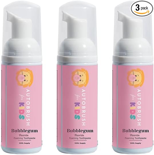 autobrush Kids Fluoride Foaming Toothpaste Bubblegum Flavor for Electric or U-Shaped Toothbrush, SLS-Free, Training Toothpaste, Anti-Cavity, Travel Friendly (3 Pack)