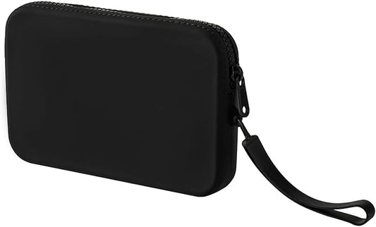 WHHJM Large Silicone Multifunctional Essential Bag Portable Travel Makeup Bag for Women Men Cards Cash Bag Zipper Pouch (Black)