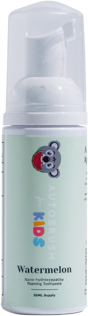 autobrush Kids Fluoride-Free Foaming Toothpaste Watermelon Flavor for Electric or U-Shaped Toothbrush, SLS-Free, Training Toothpaste, Anti-Cavity (1 Pack)