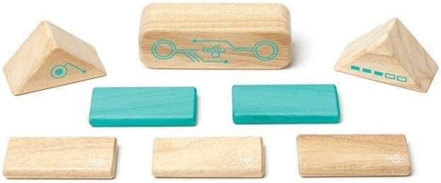 Tegu Robo Magnetic Wooden Block Set, Electric Aqua, 8 PIECE