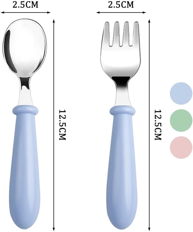 Pimoys 6 Pieces Toddler Forks Baby Forks for Self Feeding, Kids Forks with Round Handle, Stainless Steel Toddler Utensils Children's Safe Silverware Set BPA Free, Dishwasher Safe