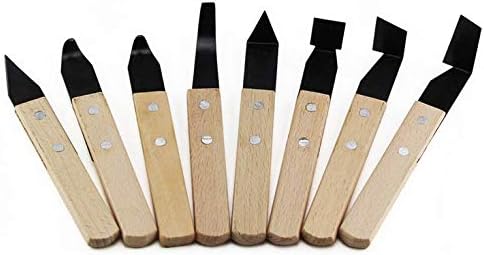 8 Pack Pottery Tools - Solid Wood Handle Stainless Steel Engraving Knives - Clay Hand Tools - Craft Trim Artist - Ceramic Tools Set Engraving, Shaping, Clay Sculpture, Styling