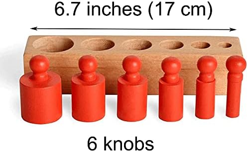 BOHS Montessori Knobbed Cylinders Blocks - 6 Pegs / 6.7 Inches - Colorful Wooden Early Home School Toys - 4pcs Set