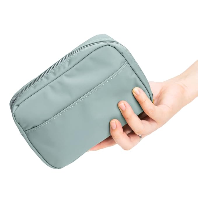 Hekyip Rectangular Beauty Bag, Small Travel Makeup Bag for Purse, Portable Waterproof Cosmetic Pouch for Ladies Women (Rectangular Mint Blue)