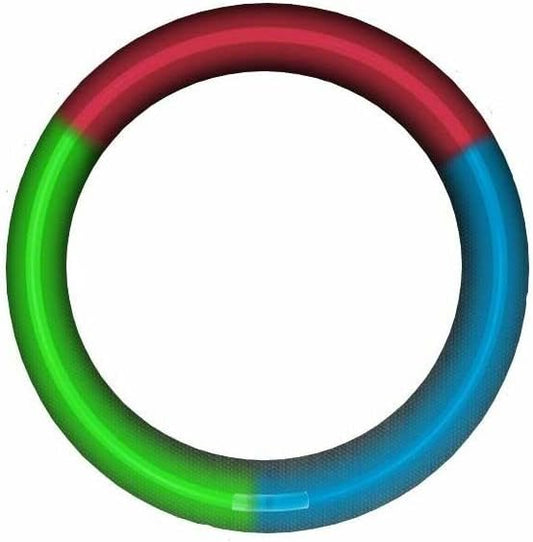 Glow Sticks Bulk Wholesale Necklaces, 600 22” Red-Green-Blue Glow Stick Necklaces, Bright Colors, Glow 8-12 Hrs, Connector Pre-Attached, Sturdy Packaging, GlowWithUs Brand