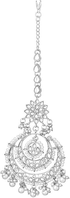 Aheli Bollywood Ethnic Chandbali Style Big Earrings Maang Tikka Set Traditional Fashion Jewelry Gift for Women