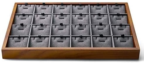 Oirlv Wood 24 Grids Jewelry Tray with Removable Inserts Jewelry Pads Necklace/Pendant Display Organizer Tray(Grey)