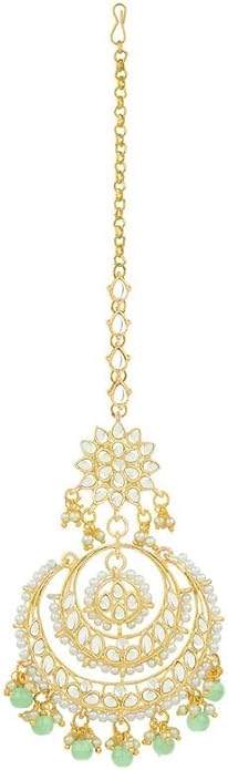 Aheli Bollywood Ethnic Chandbali Style Big Earrings Maang Tikka Set Traditional Fashion Jewelry Gift for Women