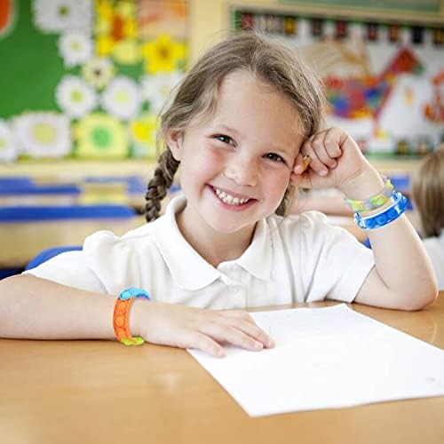 60 Pcs Pop Bubble Bracelet Fidget Toys, Pop Wristband Fidget Bulk Toy for Party Favors Halloween Christmas Valentine Gifts Student Gifts Easter Egg Basket Stuffer Classroom Prizes Goodie Bag for Kids