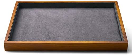 Oirlv Wood Flat Jewelry Tray Stackable Jewelry Drawer Organizer Showcase Jewelry Holder(Grey)