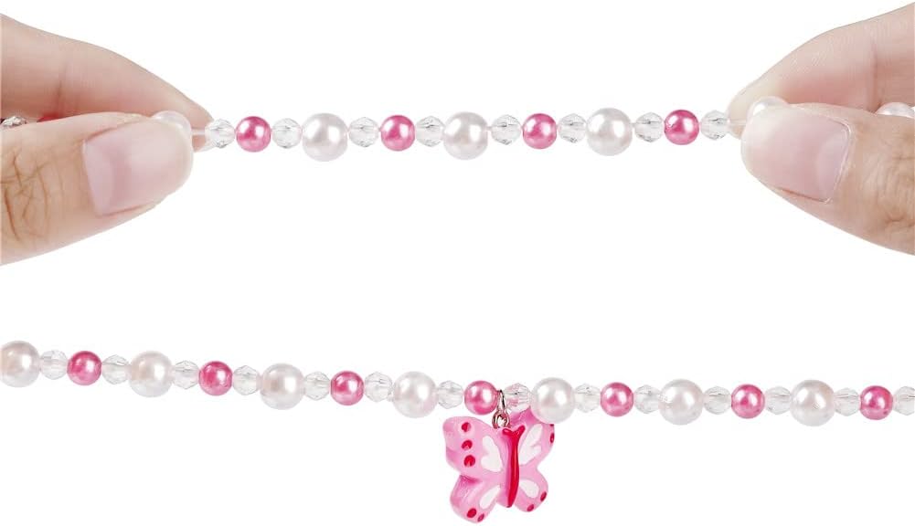Butterfly Stretch Necklace Little Girl Toddler Necklace Bracelet Set, Little Princess Jewelry Kids Play Necklaces Butterfly Rings for Kids (B)