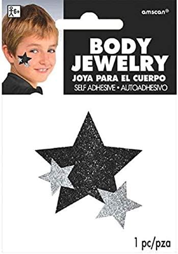 Amscan Stars Assorted Glitter Self-Adhesive Body Jewelry, 5" X 3 1/2" (pkg. size), Black