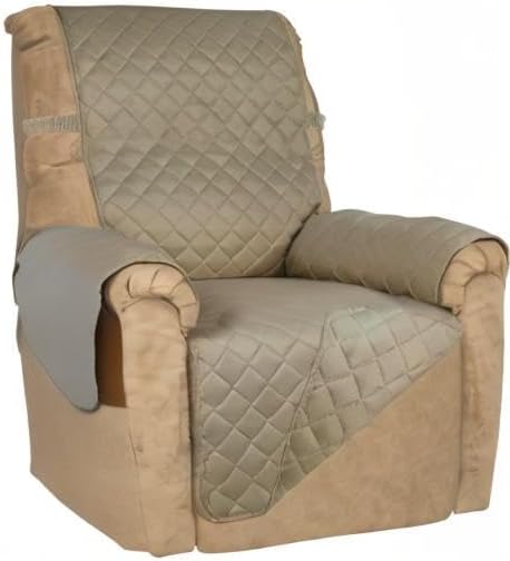PureFit Reversible Quilted Sofa Cover, Water Resistant Slipcover Furniture Protector, Washable Couch Cover with Non Slip and Elastic Straps for Kids, Dogs, Pets (Small Recliner, Beige/Beige)