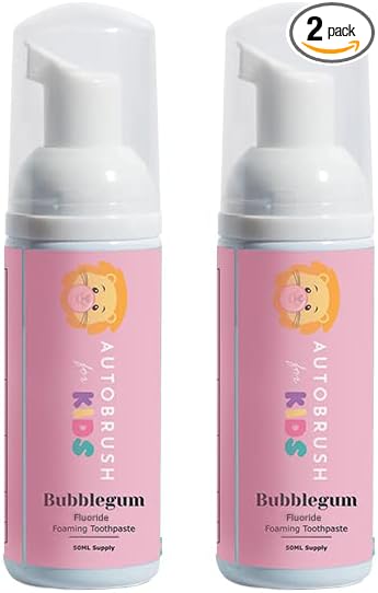 autobrush Kids Fluoride Foaming Toothpaste Bubblegum Flavor for Electric or U-Shaped Toothbrush, SLS-Free, Training Toothpaste, Anti-Cavity, Travel Friendly (2 Pack)