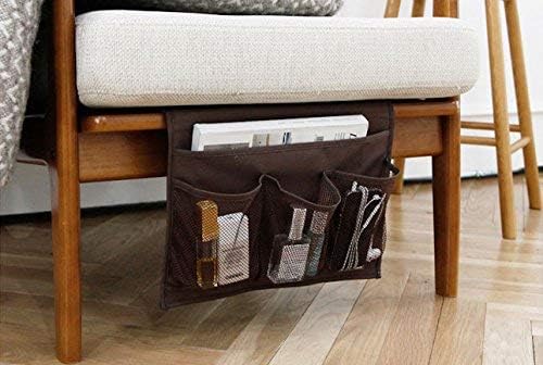 Bedside Storage Organizer with Pockets, Bedside Organizer Caddy for Remote Control, Table Cabinet, Phones, Magazines, Tablets, Accessories, Brown
