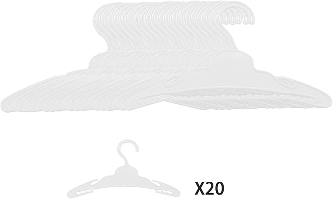 20 Pcs Doll Hangers for 18 inch Doll Clothes, White Doll Hangers, Sturdy Doll Hangers Accessories, Work Great with Rod Less Than 1/2 inch Diameter, Made of Safe ABS Plastic