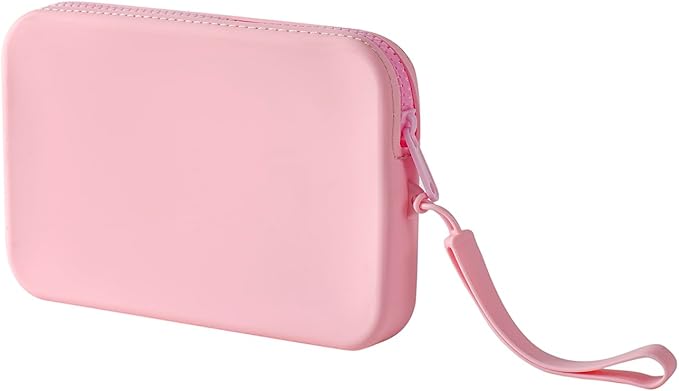 WHHJM Large Silicone Multifunctional Essential Bag Portable Travel Makeup Bag for Women Men Cards Cash Bag Zipper Pouch (Pink)