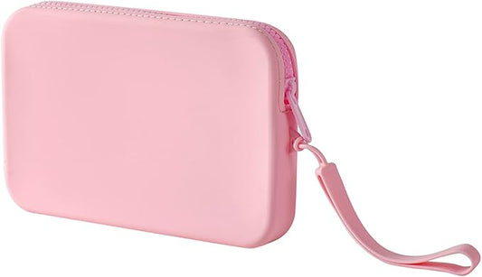 WHHJM Large Silicone Multifunctional Essential Bag Portable Travel Makeup Bag for Women Men Cards Cash Bag Zipper Pouch (Pink)