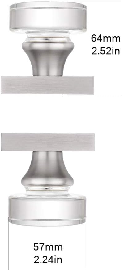 coolnews 2 Pack Crystal Glass Dummy Door Knobs, Single Side Half-Dummy Door Knob Set, Satin Nickel