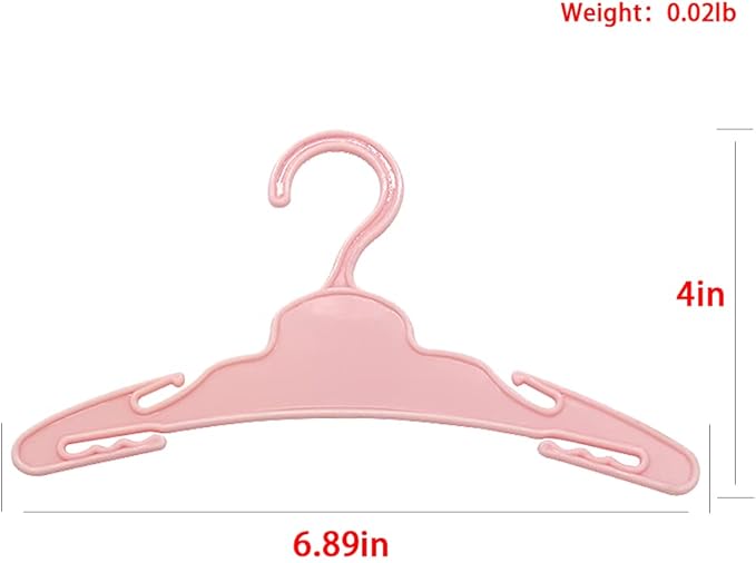 20 Pcs Doll Hangers for 18 inch Doll Clothes, Combination of 10 Pink and 10 White, Made of Safe and Sturdy ABS Plastic, Doll Hangers Accessories Work Great with Rod Less Than 1/2 inch Diameter