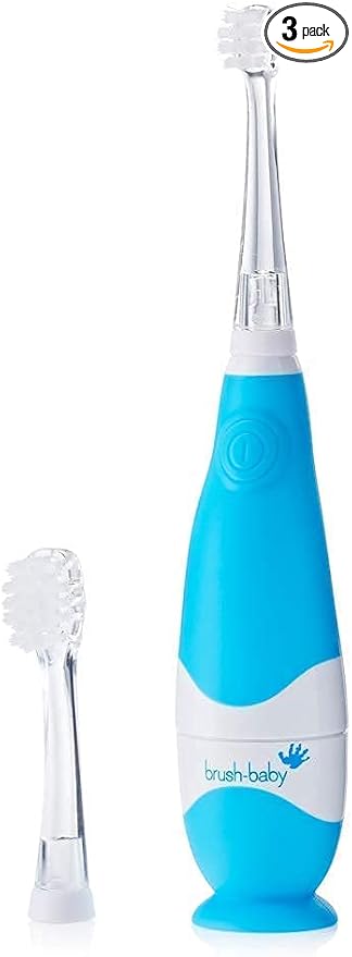 BabySonic Infant and Toddler Electric Toothbrush for Ages 0-3 Years - Safe and Sensitive Brush Heads, Sucker Base, Timer, Waterproof