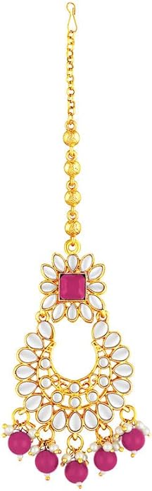Aheli Bridal Kundan Faux Pearl Choker Necklace with Earrings Maang Tikka Gift for Women Indian Traditional Bollywood Fashion Jewelry Set