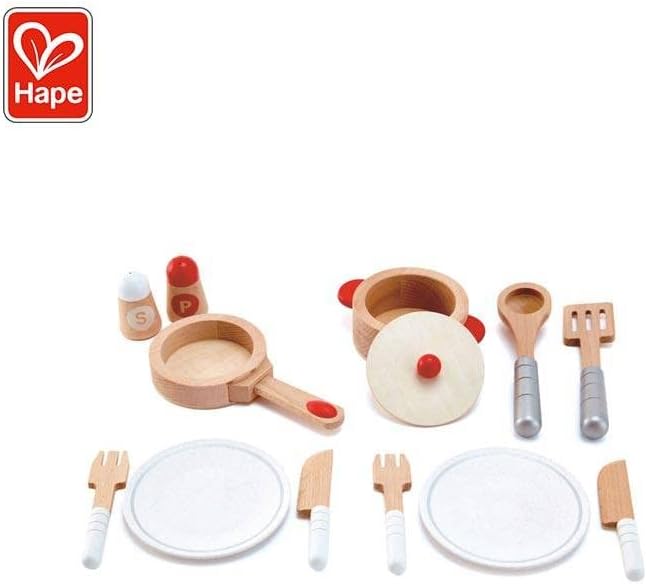 Hape Cook & Serve Set | 13 Piece Wooden Pretend Play Cooking Set with Accessories