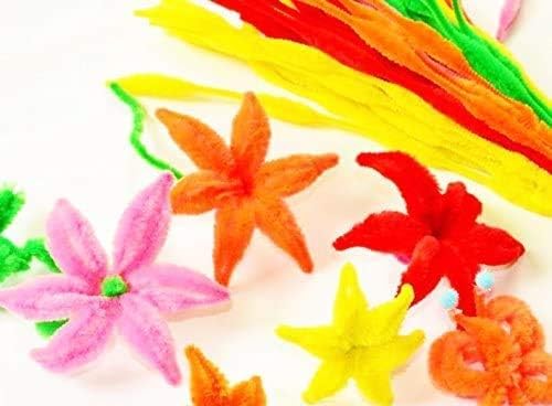 Carykon Pack of 100 Pipe Cleaners Fuzzy Bumpy Chenille Stems for Creative Handmade DIY Art Craft (Yellow)