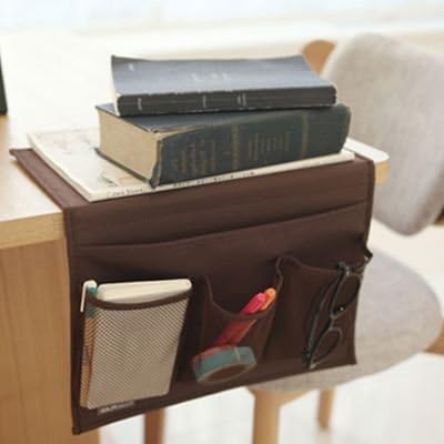 Bedside Storage Organizer with Pockets, Bedside Organizer Caddy for Remote Control, Table Cabinet, Phones, Magazines, Tablets, Accessories, Brown