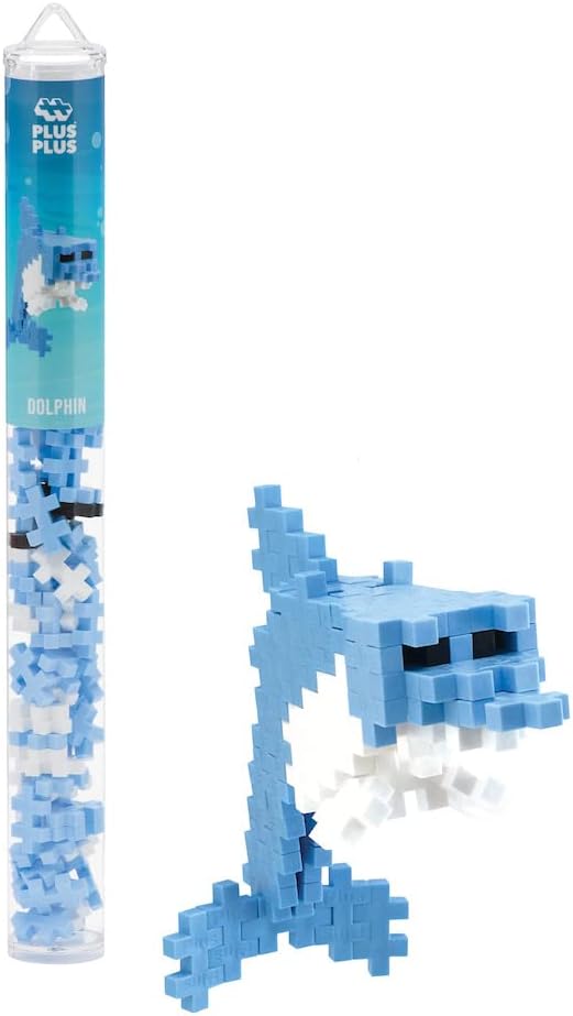 PLUS PLUS 3D Puzzle Building Block Set, 70 Mini Interlocking Pieces, Fun STEM Toys for Kids - Dolphin Mini Maker Tube