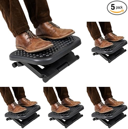 Mind Reader Foot Rest, Under Desk at Work, Ergonomic, Height Adjustable, Office, Plastic, 17" L x 13" W x 6.25" H, Black (Pack of 5)