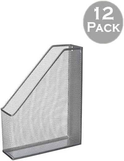 YBM HOME Steel Mesh Wall Magazine File Holder for Home & Office Organization, Serves as a Magazine Rack, Desk Organizer, Letter and Mail Bin, Holds Up to 20 Magazines - 12-Pack Silver, 1111-12