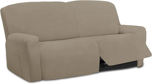 Easy-Going Oversized 6 Pieces Microfiber Stretch Sectional Recliner Loveseat Sofa Slipcover Soft Fitted Fleece 2 Seats Couch Cover Washable Furniture Protector with Elasticity for Kids Pet Natural