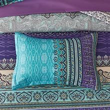 Boho Comforter Set California King Size 8 Piece Bed in a Bag Bohemian Striped Bedding Quilt Set Aqua Paisley Floral Comforter and Sheet Set,Soft Microfiber Complete Bedding Sets for All Season