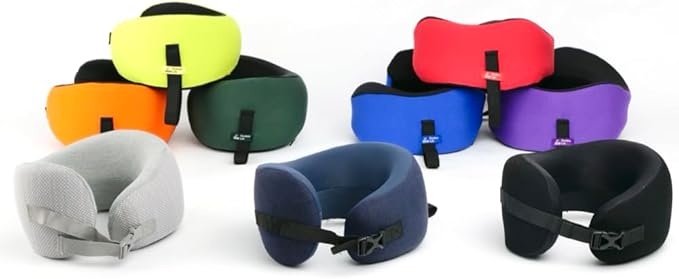 C CUSHION LAB Travel Pillow, Award-Winning Patented Ergonomic Design for Chin & Neck Support Memory Foam Neck Pillow, Compact Airplane Pillow for Traveling, Flight, Car (Bold Red, Medium)