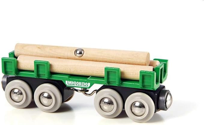 BRIO World - 33696 Lumber Loading Wagon | 4 Piece Toy Train Set for Kids | FSC-Certified Wooden Components | Ideal for Ages 3 and Up - Green
