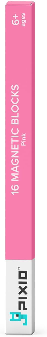 PIXIO-16 Pink Color Series Magnetic Blocks Building Set 16pcs with Free App, Stress Relief Building Blocks, Magnets for Kids, Pixel Art Desk Toy, Fidget Toys