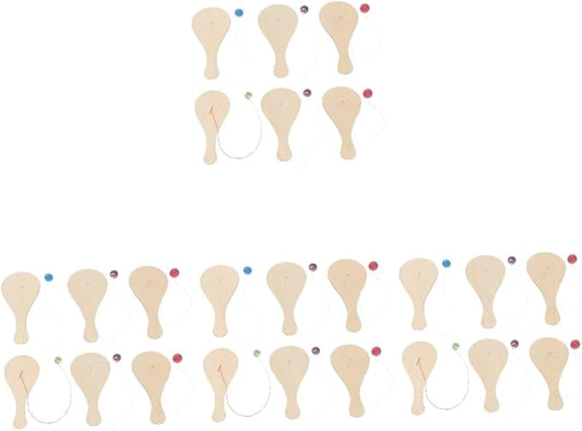 24 Pcs White Billet Wooden Racket Wood Paddle Ball Toy DIY Graffiti Paddle Ball Kid Paddle Ball Toy Wooden Paddle Ball Graffiti Wood Paddle Ball DIY Wood Paddle Ball